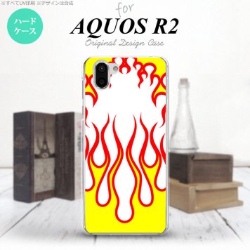 AQUOS R2 アクオス アール2 SH-03K SHV42 専用 スマホケース カバー ハードケース ファイヤー 白×黄 nk-r2-1306[スマホ,スマホケース,スマホカバー,ケース,カバー,ジャケット]