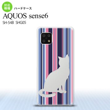SH-54B SHG05 AQUOS sense6 スマホケース ハードケース 猫 ボーダー A 青ピンク メンズ レディース nk-sens6-965