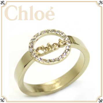 CHLOE/クロエ ロゴ リング ゴールド×クリスタル (実寸約11号) 指輪