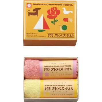 【直送】サクラクレパス クレパスタオル タオルハンカチ 2枚セット ピンク [26-0143-066] CR23100 綿100% タオルギフト かわいい クレパス風パッケージ コラボ ギフト 内祝い 出産祝い 結婚祝い 快気祝い プレゼント