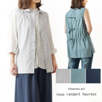 【nous rendent heureux ヌーランドオロー】コットン レーヨン 後ろリボン付き 丸衿 ベスト ブラウス(822057)レディース 春 秋 夏 slone square スロンスクエア ナチュラル 服 おしゃれ コーディネート ナチュラン 30代 40代 50代 母の日