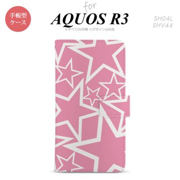 SH-04L/SHV44 AQUOS R3 手帳型スマホケース カバー 星 ピンク 白  nk-004s-r3-dr1118