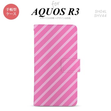 SH-04L/SHV44 AQUOS R3 手帳型スマホケース カバー ストライプ ピンク  nk-004s-r3-dr715