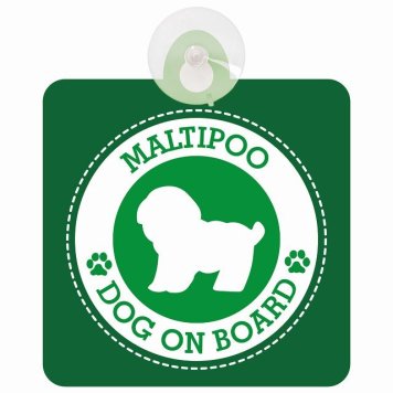 セーフティサイン DOG ON BOARD Maltipoo マルプー グリーン 安全運転 車内用 吸盤タイプ 煽り運転対策 収れん火災防止タイプ 安全対策 カーサイン 吸盤 肉球マーク