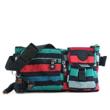 キプリング Kipling K13192 21M PRESTO ベルトバッグ ウエストバッグ SPICY STRIPES ブルーグリーン系＋レッドピンク系ストライプ柄