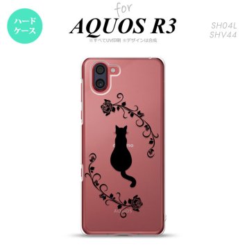 SH-04L SHV44 R3 AQUOS R3 スマホケース カバー 猫とバラ B 黒 nk-r3-1143