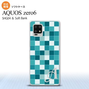 SHG04 SHG04 ZERO6 AQUOS zero6 スマホケース ソフトケース スクエア モザイク ターコイズ +アルファベット メンズ レディース nk-zero6-tp1017i
