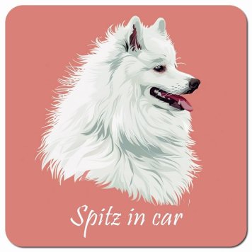 イラスト付 Dog in Car スピッツ Bタイプ カーサイン 車 マグネットステッカー 犬 マグネット 強力 13x13cm 正方形 おしゃれ かわいい ドラレコステッカー 安全対策 危険運転 煽り運転 アニマル 動物 犬種別 屋外 防水 屋内