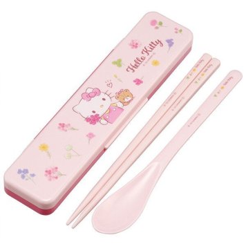 ハローキティ フラワーリース 抗菌 音のならないコンビセット 箸18cm スケーター ※送料無料(ポスト投函)