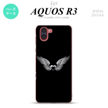 SH-04L SHV44 R3 AQUOS R3 スマホケース カバー 黒翼 ハート 黒 グレー nk-r3-468