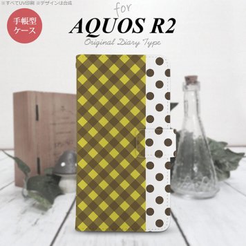 SH-03K/SHV42/706SH AQUOS R2 手帳型スマホケース カバー チェック ドット 黄  nk-004s-r2-dr1522
