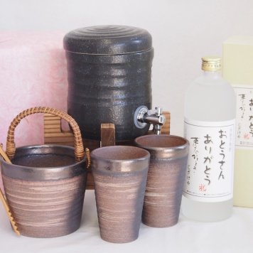 国産美濃焼 天正黒釉焼酎サーバー1200cc木代付セット(13.5×15.5cm 1.6キロ)5