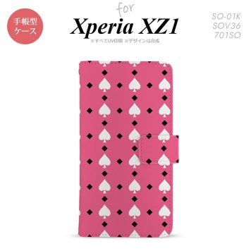【手帳型 スマホ カバー ケース】【SO01K】【エクスペリア XZ1】手帳型 ケース SO-01K スマホ カバー Xperia XZ1 エクスペリア トランプ(スペード) ピンク×白 nk-004s-so01k-dr542【メール便送料無料】