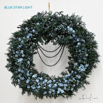 【最後の1点】ブルーのスターフラワーをちりばめたリース　ブルースターライトリースBLUE STARLIGHT　プリザーブドフラワー　クリスマス お祝い 新年 新生活　ギフト