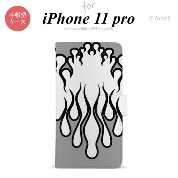 iPhone11Pro iPhone11 Pro 手帳型スマホケース カバー ファイヤー 炎 白 黒  nk-004s-i11p-dr1307