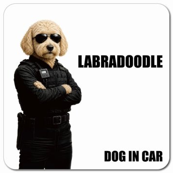 名入れ可 Labradoodle ラブラドゥードル カーサイン 車 マグネット 強力 13x13cm 正方形 セキュリティガード風 ちょい悪 マグネットステッカー 犬 安全対策 煽り運転 屋外 防水 屋内