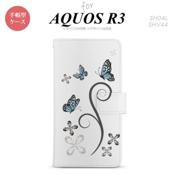 SH-04L/SHV44 AQUOS R3 手帳型スマホケース カバー バタフライ 蝶 黒  nk-004s-r3-dr221