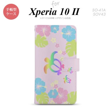 Xperia10 II 手帳型 スマホケース 全面印刷 おしゃれ ストラップホール有り ホヌ ハイビスカス ピンク nk-004s-xp102-dr681