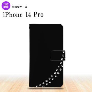 iPhone14 Pro iPhone14 Pro 手帳型スマホケース カバー 猫 足跡 黒 クリア  nk-004s-i14p-dr421