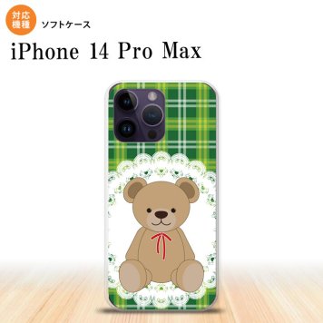 iPhone14 ProMax iPhone14 Pro Max スマホケース 背面ケースソフトケース くま チェック レース 緑 2022年 9月発売 nk-i14pm-tp757