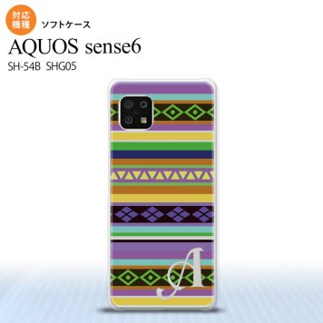 SH-54B SHG05 AQUOS sense6 スマホケース ソフトケース エスニック ボーダー 紫 +アルファベット メンズ レディース nk-sens6-tp1564i