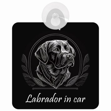Labrador ラブラドール Cタイプ 車 窓ガラス 吸盤タイプ 犬 かっこいい おしゃれ イラスト付 DOG IN CAR ドッグインカー ドッグオンボード 安全対策 セーフティサイン デコ 外出 ドライブ カーサイン 吸盤