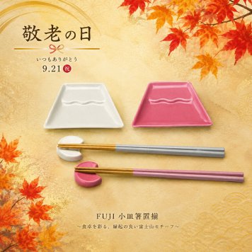 敬老の日2026 FUJI 小皿箸置揃 KR6-0007-04 いつまでも元気でいてねの気持ちを形に・・・  日本文化の象徴、富士山とその風景をモチーフにしたセットです。プレゼント ちょうどいい品物 ええもの広場 ばあちゃん じいちゃん