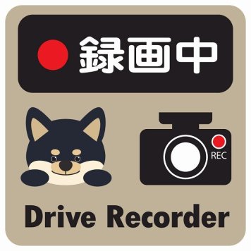 ドラレコ ステッカー シール 録画中 Drive Recorder 黒柴 グレーベージュ 13x13cm 正方形 おしゃれ かわいい ドラレコシール 安全対策 危険運転 煽り運転 前後 アニマル 動物 イラスト付 ドライブレコーダー REC  カーサイン