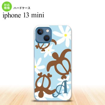 iPhone13mini iPhone13 mini ケース ハードケース ホヌ ティアレ 水色 +アルファベット  nk-i13m-1082i