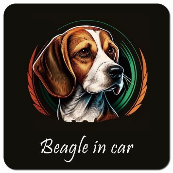 イラスト付 Dog in Car ビーグル Bタイプ カーサイン 車 マグネットステッカー 犬 マグネット 強力 13x13cm 正方形 おしゃれ かわいい ドラレコステッカー 安全対策 危険運転 煽り運転 アニマル 動物 犬種別 屋外 防水 屋内