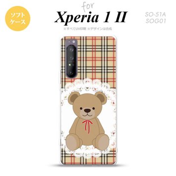 Xperia 1 II 5G スマホケース 背面カバー ストラップホール有り ソフトケース くま チェック レース 茶 赤 ストラップホール おしゃれ かわいい かっこいい メンズ レディース nk-xp12-tp754