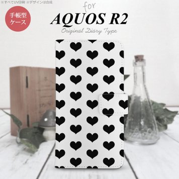 SH-03K/SHV42/706SH AQUOS R2 手帳型スマホケース カバー ハート 黒  nk-004s-r2-dr015