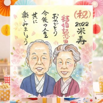 誕生日のプレゼントに、ずっと飾っていたくなる似顔絵です。 似顔絵 米寿 ギフト 名入れ プレゼント 手描き 贈り物 誕生日 お祝い 長寿 記念日 ご両親 祖父母 孫 修正無料 下書き確認 名入れ かわいい 似てる 一生もの そっくり 宝物 88歳 米寿祝い 傘寿 サプライズ ブライダルギフト オーダーメイド ホワイトデー 大人数 闘病中の方への励まし 白寿祝い キレイ オリジナル 結婚祝い