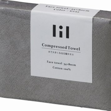 冬の贈り物ご挨拶  圧縮フェイスタオル lil（リル） グレー 34×80cm（圧縮時：8×11×2cm）