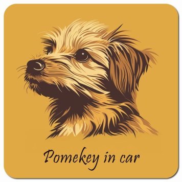 イラスト付 Dog in Car ポメキー Bタイプ カーサイン 車 マグネットステッカー 犬 マグネット 強力 13x13cm 正方形 おしゃれ かわいい ドラレコステッカー 安全対策 危険運転 煽り運転 アニマル 動物 犬種別 屋外 防水 屋内