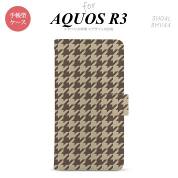 SH-04L/SHV44 AQUOS R3 手帳型スマホケース カバー 千鳥 格子 大 茶  nk-004s-r3-dr925