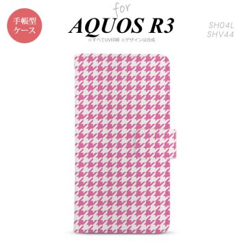 SH-04L/SHV44 AQUOS R3 手帳型スマホケース カバー 千鳥 格子 小 ピンク白  nk-004s-r3-dr902