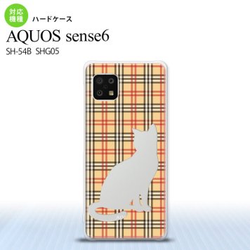 SH-54B SHG05 AQUOS sense6 スマホケース ハードケース 猫 チェック B 赤 茶 メンズ レディース nk-sens6-954