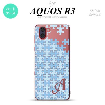 SH-04L SHV44 R3 AQUOS R3 スマホケース カバー パズル 水色 +アルファベット nk-r3-1206i