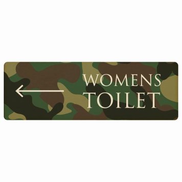 トイレ プレート 木製 WOMENS 文字タイプ 迷彩 カラー 左 矢印 長方形 12x4cm 方向案内 進路ドア サインプレート ピクトサイン トイレマーク表示 案内 注意 施設 御手洗 TOILET おしゃれ シンプル 安全対策