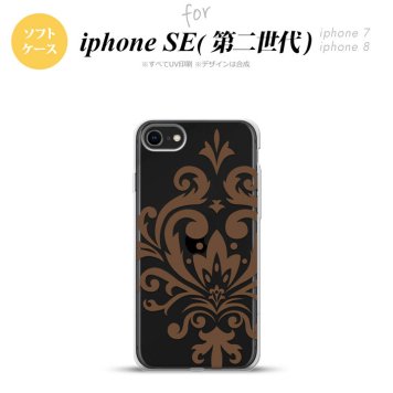 iPhoneSE 2 第二世代 iPhone8&iPhone7 共用 スマホケース 背面カバー ソフトケース ダマスク D 茶 おしゃれ かわいい かっこいい メンズ レディース nk-ise2-tp1036