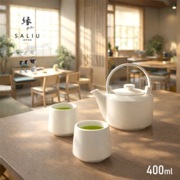 SALIU 縁 土瓶急須 400 ギフト[急須湯呑みセット 急須 おしゃれ 湯呑み 白 湯飲み 湯呑 急須セット 湯呑みセット 茶器 セット 日本製 洗いやすい 食器 ペア 夫婦 レンジ対応 食洗機対応 陶器 茶こし] 1-2W