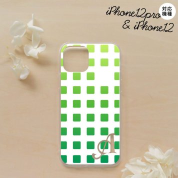 iPhone12/iPhone12pro iPhone12 / iPhone12pro スマホケース ソフトケース スクエア ドット 緑 +アルファベット メンズ レディース nk-i12-tp1367i
