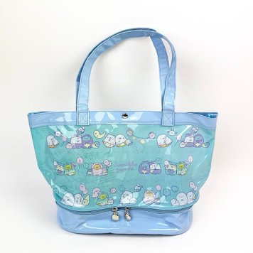 すみっコぐらし ポケット付きビニールトート バッグ サマー アウトドア プール ブルー
