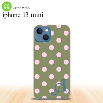 iPhone13mini iPhone13 mini ケース ハードケース ドット 水玉 B モスグリーン +アルファベット  nk-i13m-832i