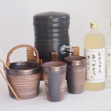 国産美濃焼 天正黒釉焼酎サーバー1200cc木代付セット(13.5×15.5cm 1.6キロ)14