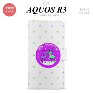 SH-04L/SHV44 AQUOS R3 手帳型スマホケース カバー トナカイ ワッペン 紫  nk-004s-r3-dr623