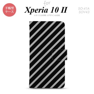 Xperia10 II 手帳型 スマホケース 全面印刷 おしゃれ ストラップホール有り ストライプ 黒 グレー nk-004s-xp102-dr712