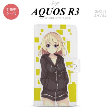 SH-04L/SHV44 AQUOS R3 手帳型スマホケース カバー 女の子 キャラ 黄  nk-004s-r3-dr1323