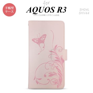 SH-04L/SHV44 AQUOS R3 手帳型スマホケース カバー 蝶と草 ピンク  nk-004s-r3-dr1632
